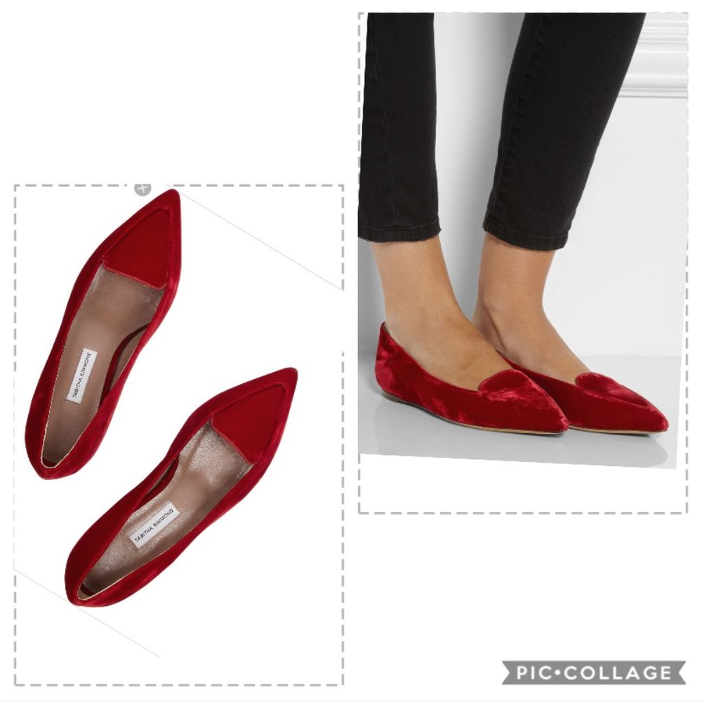 Tabitha Simmons Red Velvet Pointy Flats 37 6.5